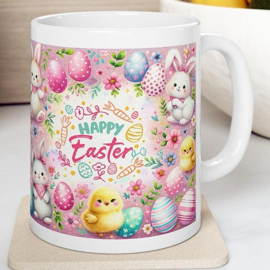 Happy easter gift easter bunny mug - cute gift - perfect for hot drinks - drinkware, tumblers cup bottles reusable washable portable reuse c
