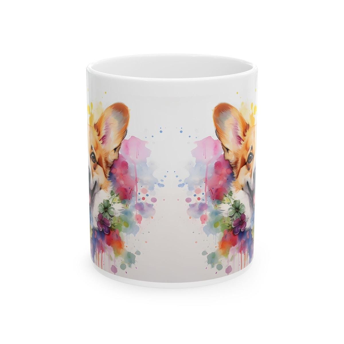 Corgi dog floral art mug for coffee and tea, perfect christmas or birthday gift puppy drinkware tumbler cup washable ceramic reusable reuse