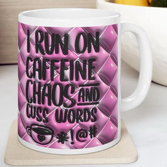 Funny mug gift for coffee lovers - i run off caffeine and chaos - drinkware, cup tumblers reusable washable ceramic reuse rude mugs cute swe