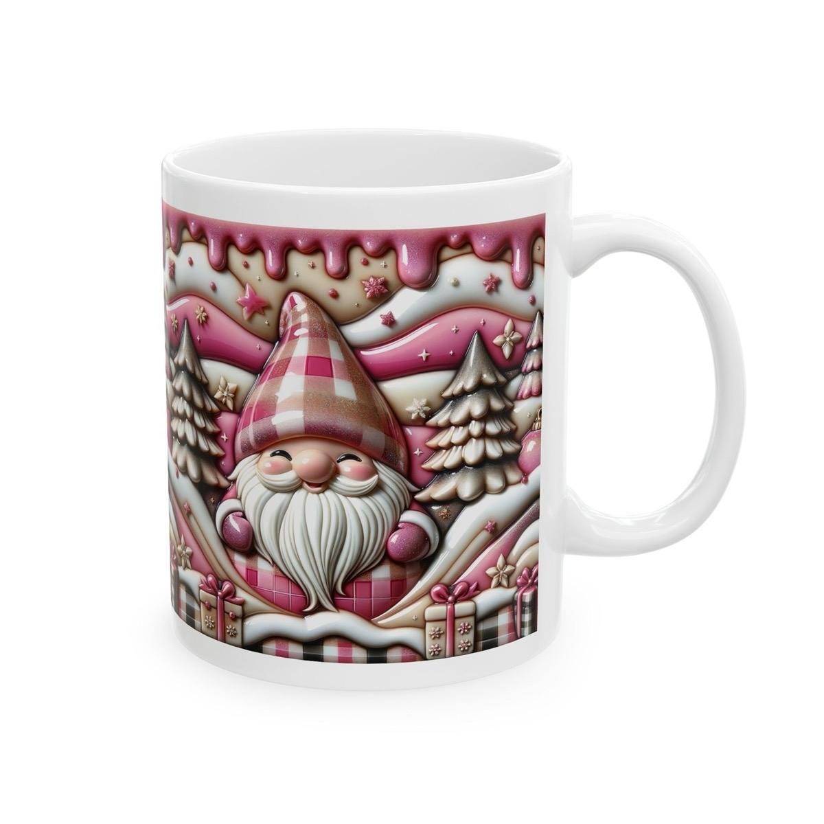 3d pink christmas gnome gonk mug – festive holiday cup with sweet candy-inspired design, perfect for cozy sips! gift drinkware tumblers bo