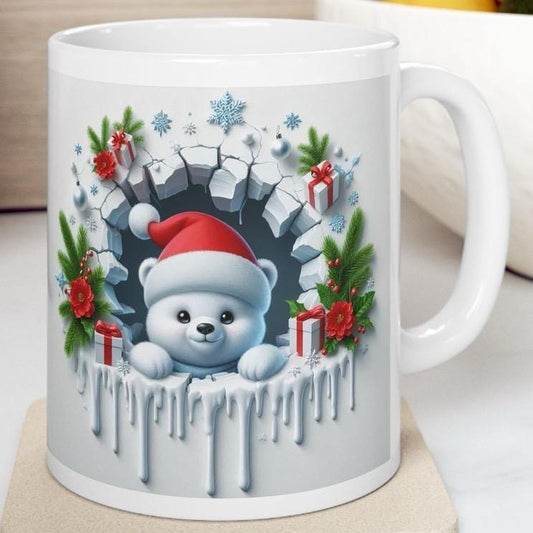 Christmas baby polar bear 3d mug - reusable drinkware tumblers cup washable reuse ceramic coffee paddington xmas mugs tea festive gifts girl