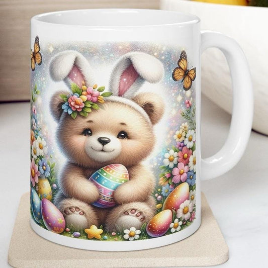 Easter bear bunny mug - cute gift - perfect for hot drinks - drinkware, tumblers cup bottles reusable washable portable reuse ceramic coffee