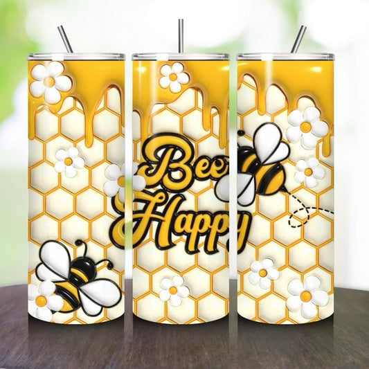 Be happy bee 20oz bees girly tumbler style - perfect for any occasion drinkware flasks mug bottles water bottles bottled stylish beverage po