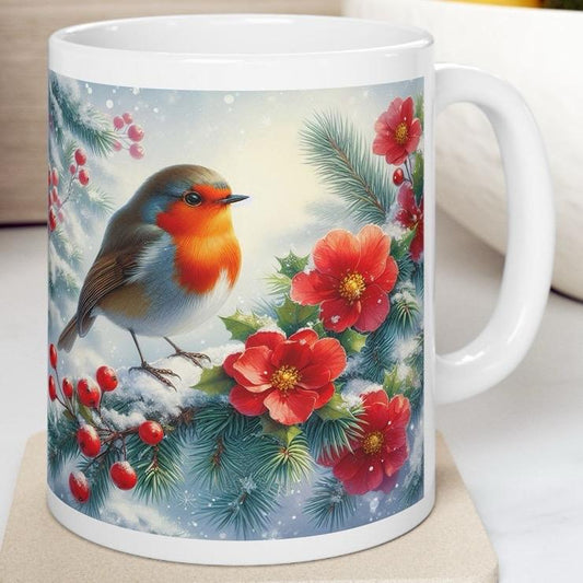 Cute winter christmas robin mug - perfect for hot drinks - drinkware, tumblers cup reusable bottles washable reuse coffee xmas mugs tea fest