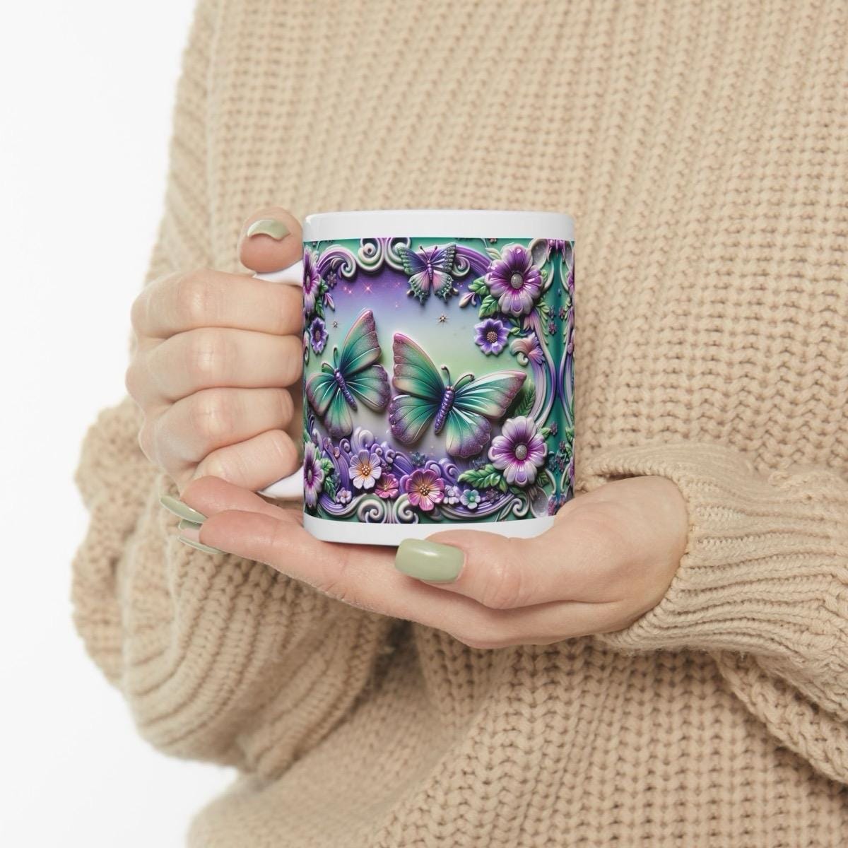 Butterfly flowers 3d mug - perfect for your morning drinks - drinkware coffee sturdy tumbler washable reusable reuse cup ceramic tea xmas mu