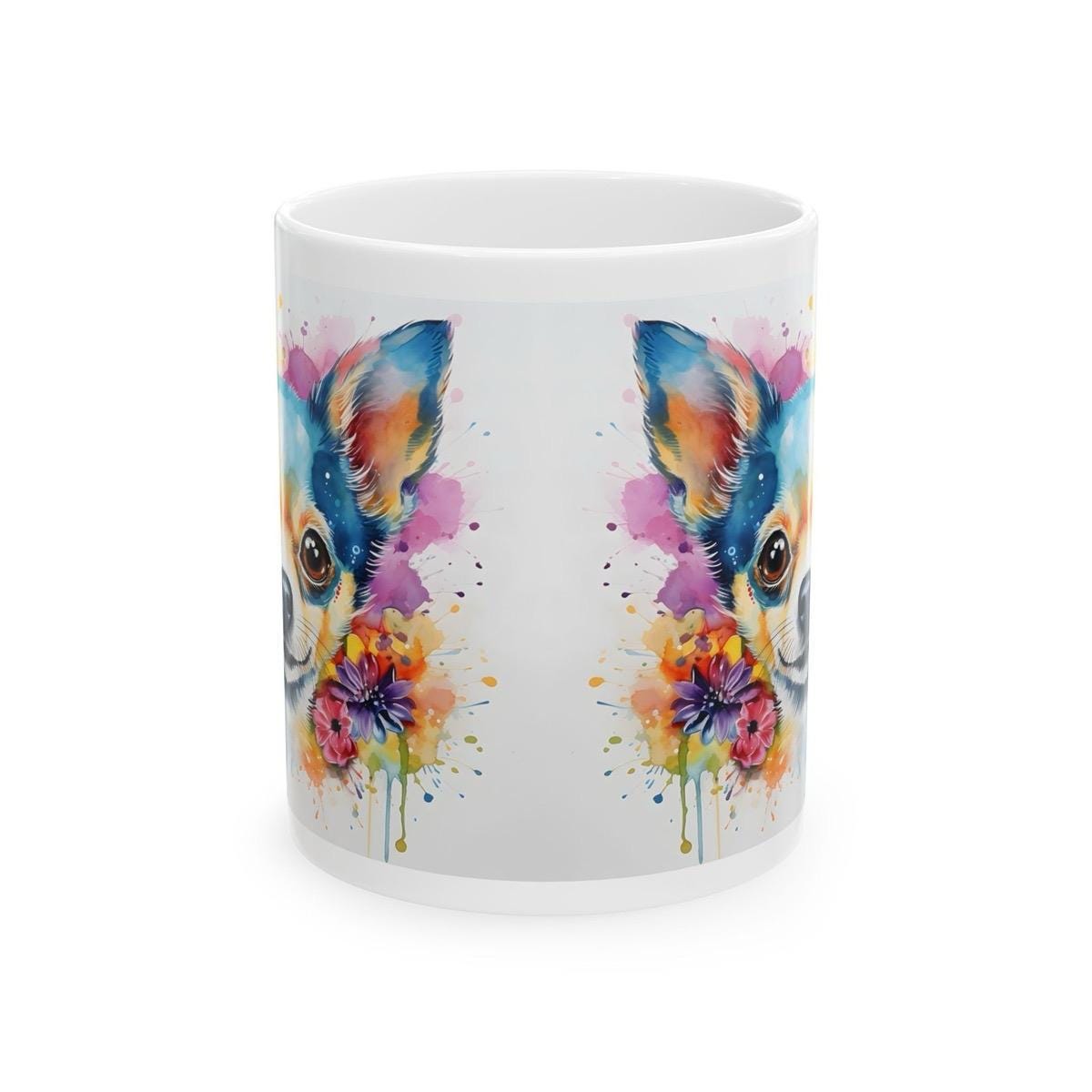 Chihuahua floral art mug for coffee and tea - perfect christmas or birthday gift - cup, drinkware washable reusable tumbler reuse ceramic fe
