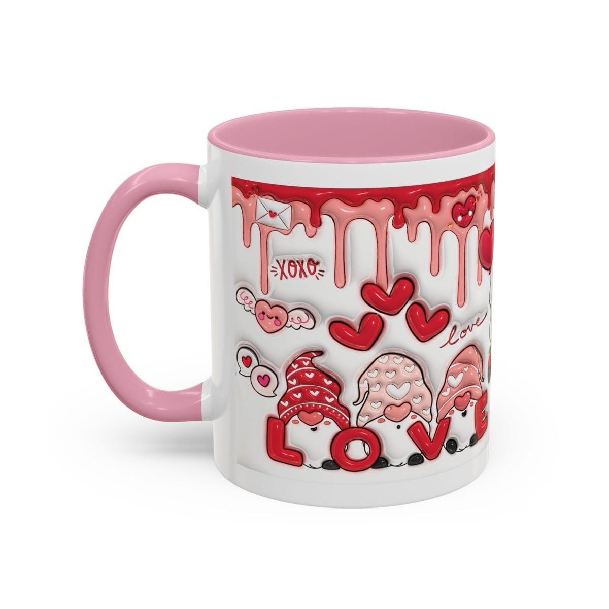 Gonk gnome valentine's day love pink mug gift - cute hearts 3d style drip effect drinkware cup coffee tumblers reusable ceramic washable reu