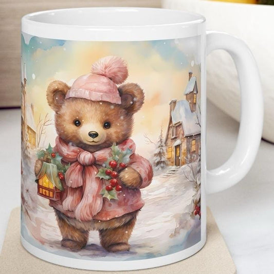 Cute christmas bear mug - secret santa stocking filler - perfect gift for the holidays - gifts drinkware reusable tumbler washable reuse cup