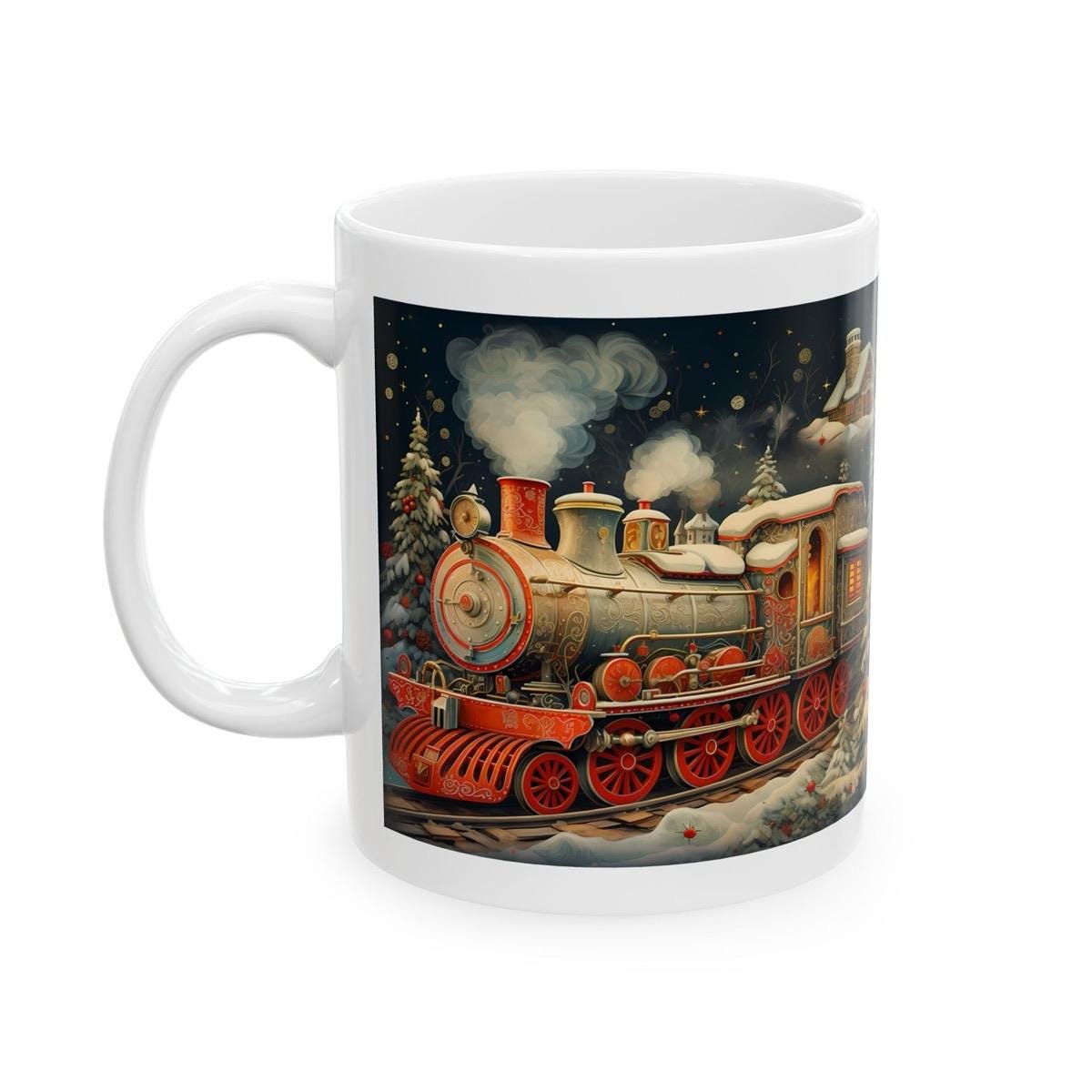 Christmas train express mug - secret santa stocking filler gift drinkware reuse washable tumbler ceramic reusable cup coffee xmas mugs tea f