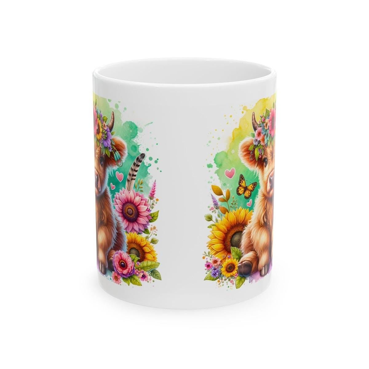 Highland cow flower crown 3d mug - perfect for coffee and tea - drinkware cup washable tumbler reuse ceramic reusable xmas mugs festive stur