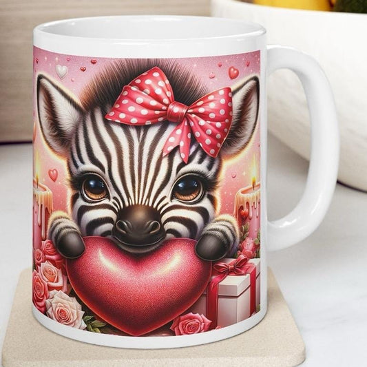 Cute zebra heart valentine’s day mug - perfect for valentine’s day celebration - tumblers, drinkware cup bottles washable reusable ceram