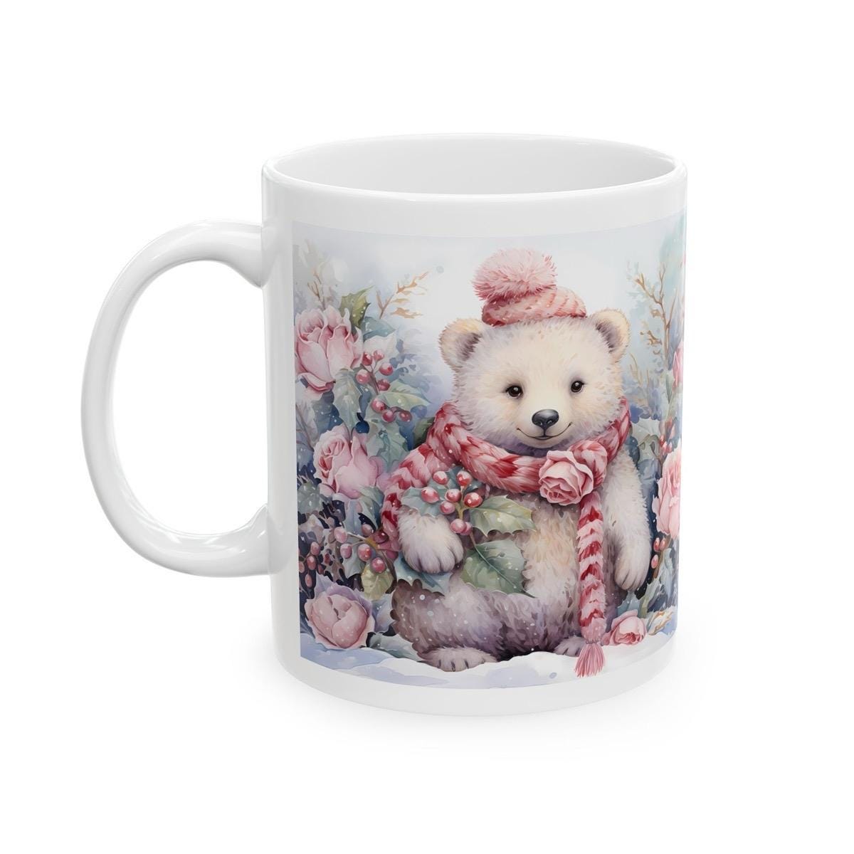 Cute polar bear christmas mug - secret santa stocking filler gift drinkware tumbler reuse reusable washable cup ceramic coffee paddington xm