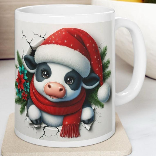 Christmas cow 3d mug - perfect for hot beverages - drinkware and tumblers cup reusable washable reuse ceramic coffee xmas mugs tea festive h