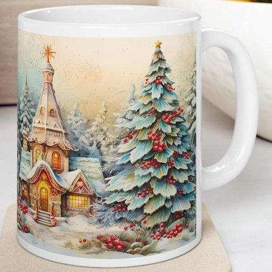 Christmas tree castle mug - perfect secret santa stocking filler gift - gifts drinkware reusable reuse washable cup tumbler ceramic coffee x