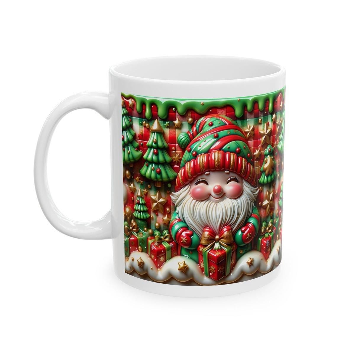 3d sparkly festive baby santa mug - cozy holiday design with red and green accents - perfect christmas gift drinkware reuse reusable washabl