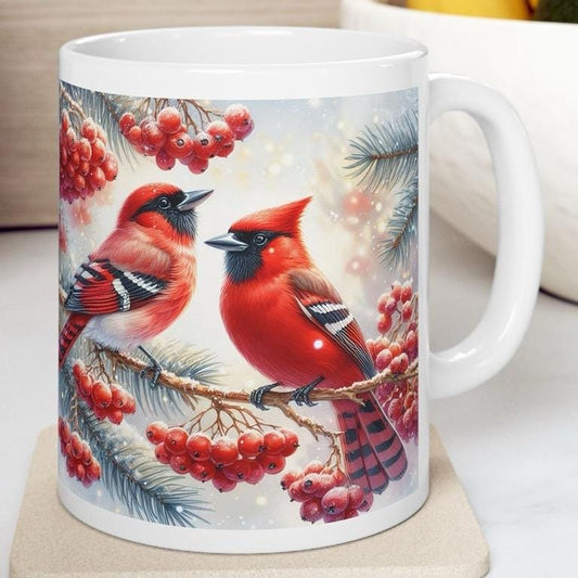 Christmas birds cardinal mug - perfect for your morning drinks - cup, drinkware tumblers reusable bottles washable reuse coffee ceramic xmas