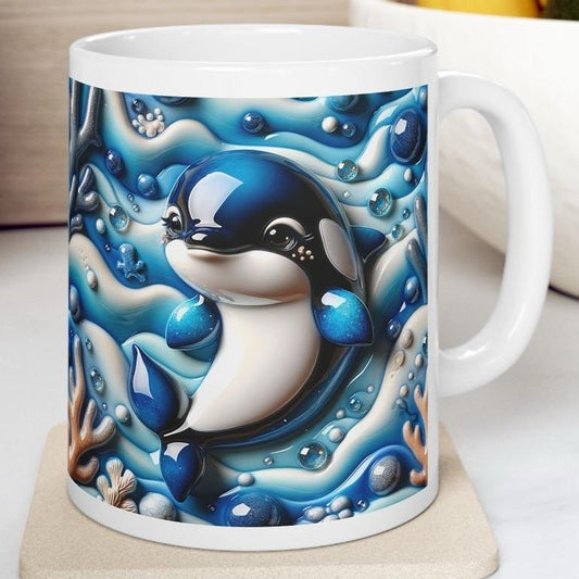 Cute dolphin 3d mug - perfect for your morning drinks - tumblers, drinkware cup ceramic coffee washable reusable reuse xmas mugs tea festive