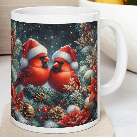 Cardinal birds christmas mug - perfect for your morning drinks - drinkware, cup tumblers reusable washable bottles reuse ceramic coffee xmas