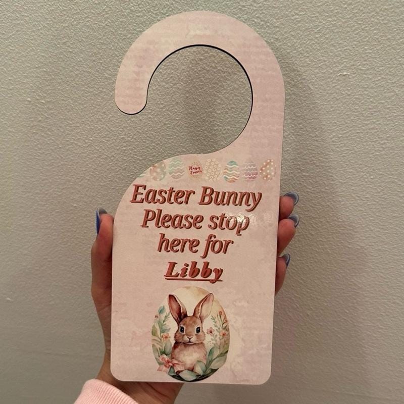 Personalised easter bunny please stop here door hanger door sign for kids - pink/blue - hangable, ornaments, hanging, decoration, decor gift