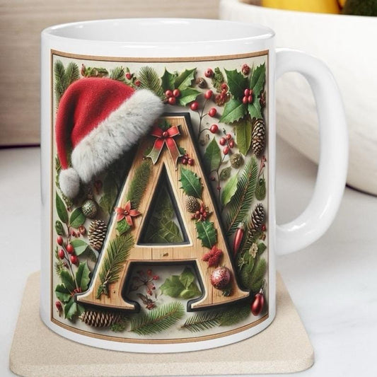 Personalised 'a' edition christmas mug - unique gift for xmas - stocking filler - drinkware washable reusable reuse ceramic cup tumbler coff