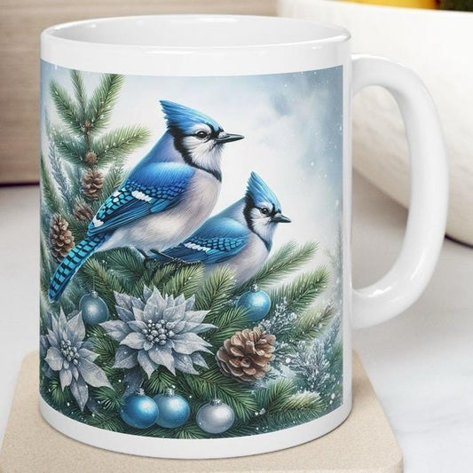 Blue jays christmas mug - perfect for the holidays - drinkware, cup tumblers glass bottles xmas mugs tea festive ceramic coffee printed reus