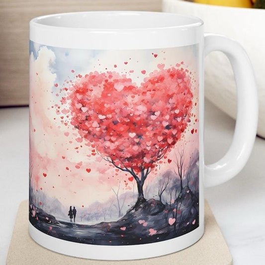 Love heart tree couple mug - cute gifts mugs - xmas christmas valentine's day - secret santa - stocking filler - drinkware - cup tumblers wa