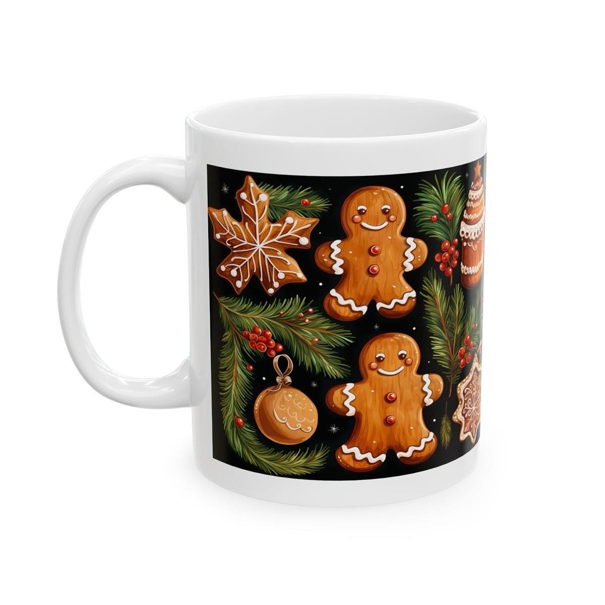 Cute gingerbread man christmas mug - secret santa stocking filler gift - gifts drinkware tumbler washable reuse reusable cup coffee ceramic