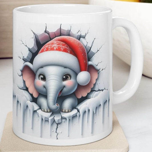 Christmas baby elephant 3d mug - festive drinkware for the holidays reusable washable tumbler reuse coffee ceramic cup xmas mugs tea