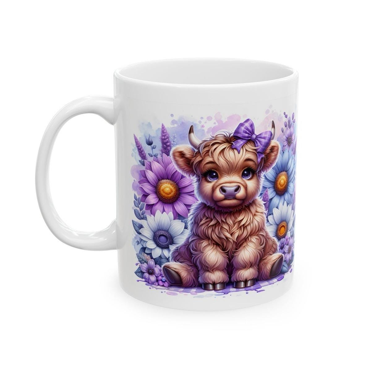 Cute highland cow in purple garden 3d mug - perfect for your morning drinks - drinkware washable coffee tumbler reusable reuse cup ceramic x