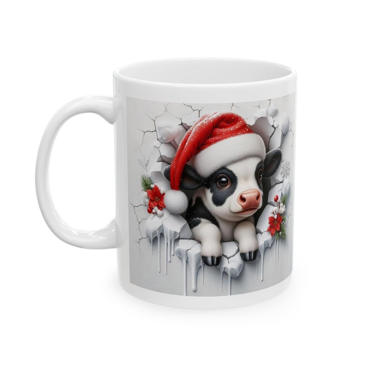 Cute baby cow calf christmas 3d mug - perfect for drinks - tumblers, drinkware cup coffee reusable washable ceramic reuse xmas mugs tea fest