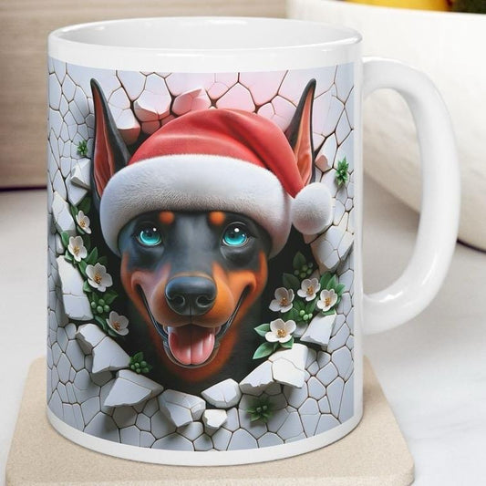 Cute doberman dobie mug - xmas style gift for coffee lovers - drinkware, cup tumblers washable reusable reuse ceramic stylish gifts girly gi