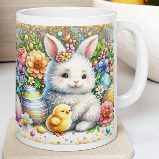 Easter bunny and chick mug for kids - good easter gift - tumblers, drinkware cup bottles reusable washable easter egg ceramic reuse coffee m