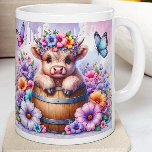 Cute purple highland cow in barrel 3d mug - perfect for your morning drinks - drinkware, tumblers cup washable reusable coffee ceramic reuse