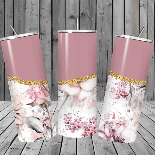 Pink marble flower tumbler 20oz - cute design for drinking enthusiasts - portable flask for on-the-go beverages drinkware mug water bottles