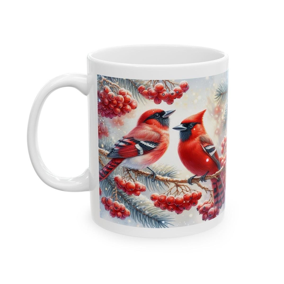 Christmas birds cardinal mug - perfect for your morning drinks - cup, drinkware tumblers reusable bottles washable reuse coffee ceramic xmas