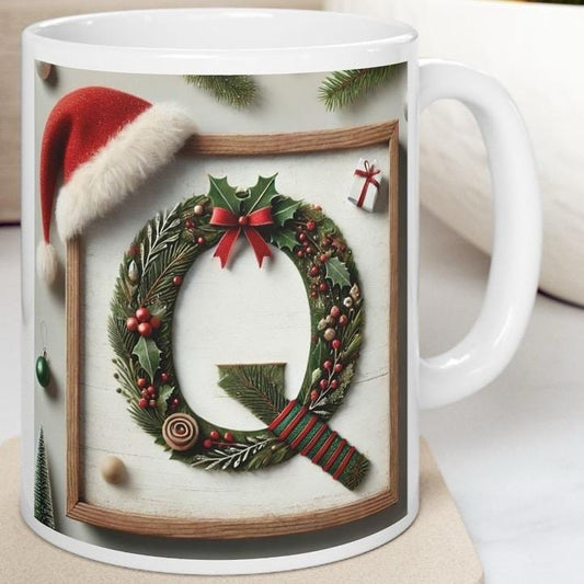 Personalised 'q' edition christmas mug - unique gift for xmas - stocking filler - drinkware washable reusable reuse ceramic cup tumbler coff