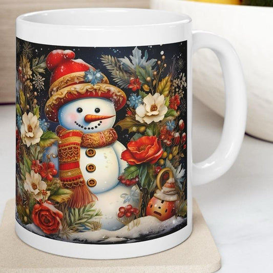 Funny snowman 3d floral christmas mug - secret santa stocking filler gift - gifts drinkware washable reusable tumbler reuse cup coffee ceram