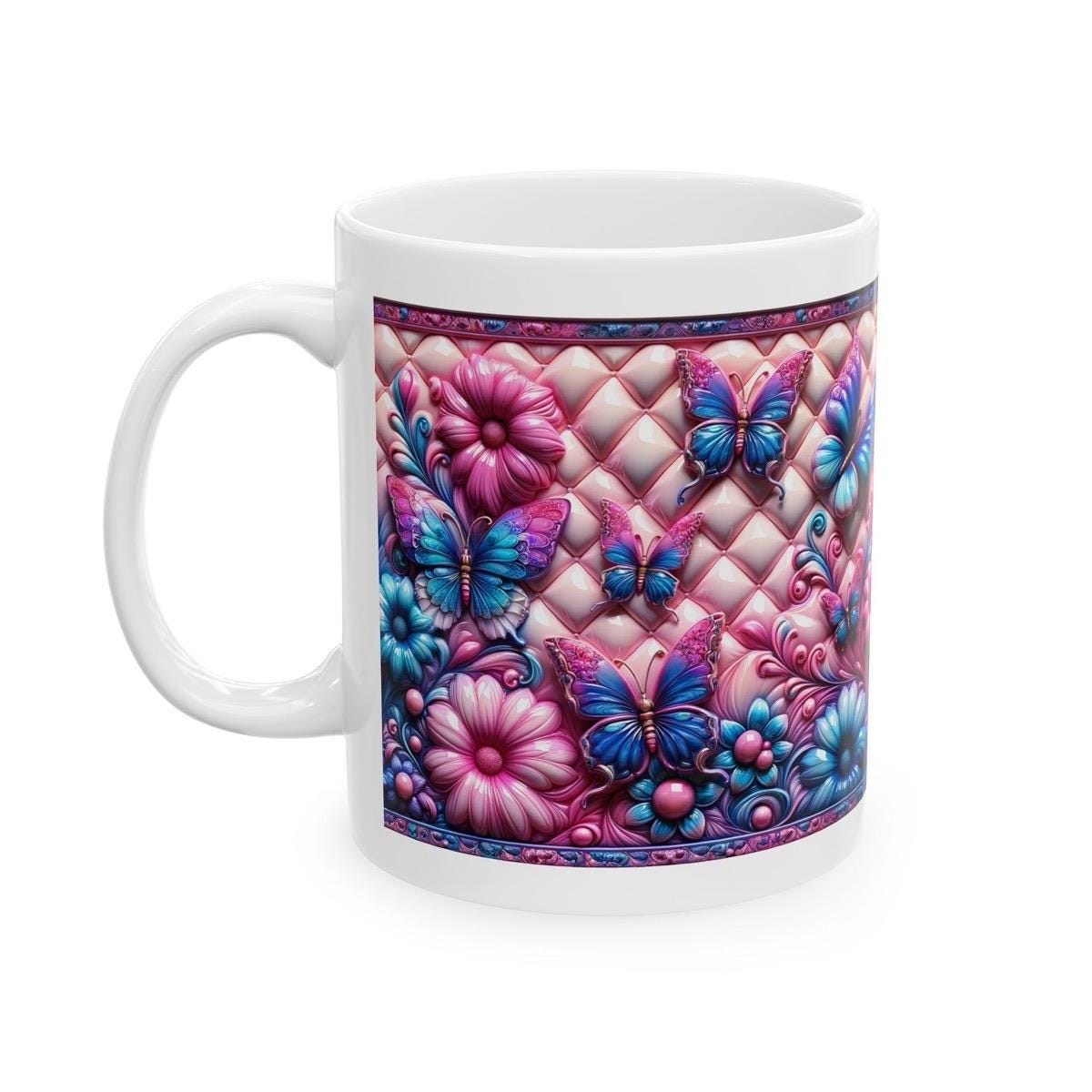 Floral butterfly 3d quilted mug - perfect for coffee and tea drinkware tumbler washable cup reusable reuse ceramic xmas mugs festive cute gi