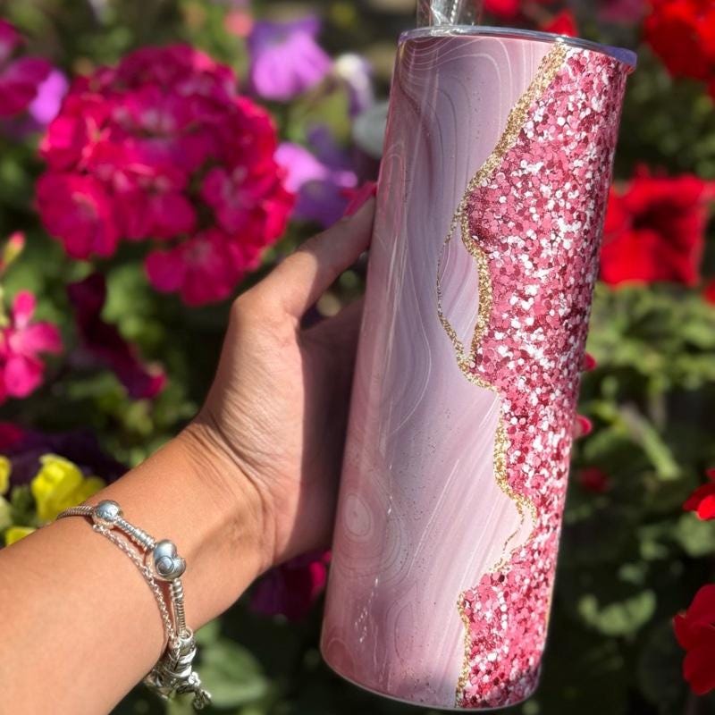 Cute pink marble 20oz glitter girly tumbler style - perfect for any occasion drinkware flasks mug bottles water bottles bottled stylish beve