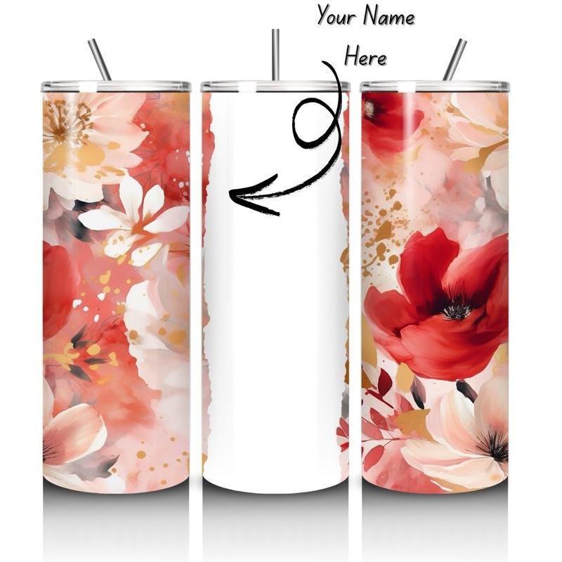 Personalised tumbler floral style 20oz - perfect for on-the-go hydration - vacuum flask - cup drinkware mug bottles water bottles bottled po