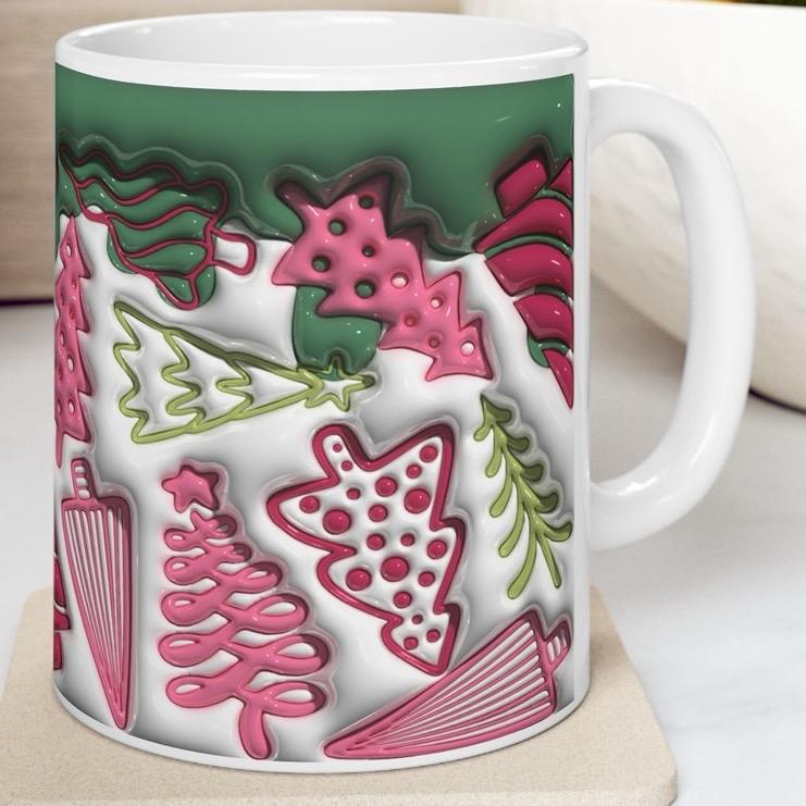 3d style christmas trees mug - perfect for your holiday drinks - drinkware reusable washable ceramic reuse tumbler cup coffee fun mugs xmas