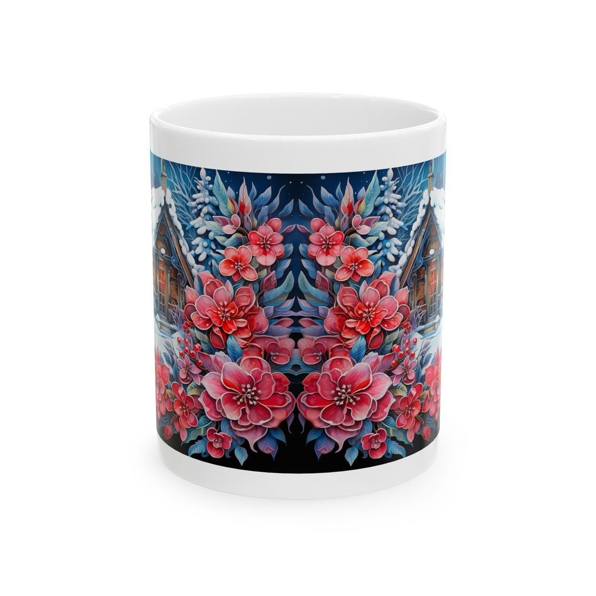 Snowy christmas house cottage mug - perfect secret santa stocking filler gift drinkware reusable reuse washable tumbler ceramic coffee cup x