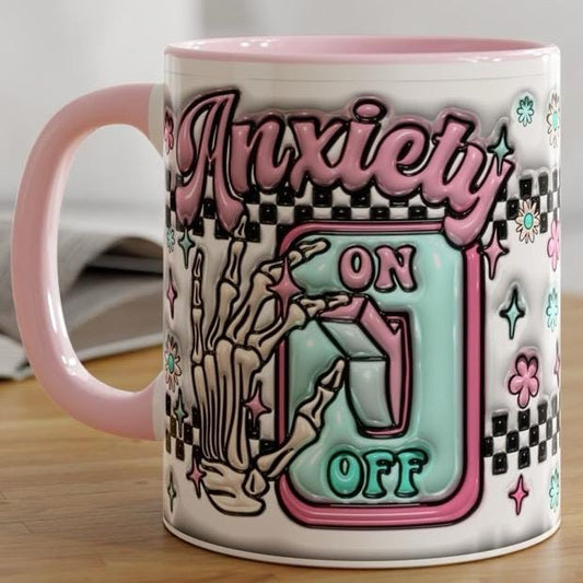 Funny cute anxiety mug with pink handle and interior - perfect for anxiety relief drinkware cup tumbler reusable reuse washable ceramic coff