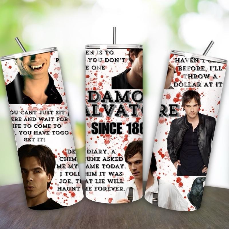 Vampire diaries damon salvatore tumbler 20oz - perfect for on-the-go hydration - vacuum flask - cup drinkware mug bottles water bottles bott