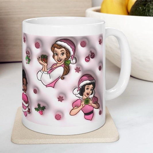 Cute princess character christmas mug - perfect xmas festive gift for secret santa - cup, drinkware tumblers reusable washable reuse ceramic