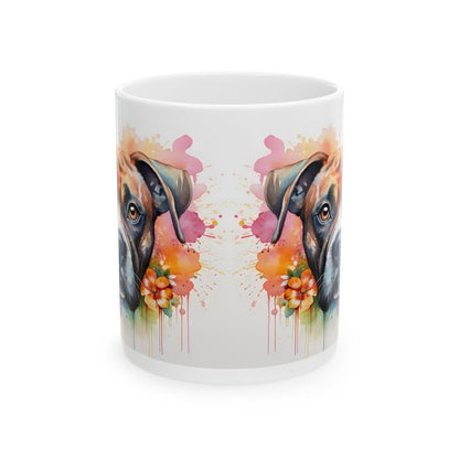 Boxer dog art floral mug - perfect gift for dog lovers - xmas, christmas, and birthday puppy - perfect for coffee and tea - drinkware cup wa