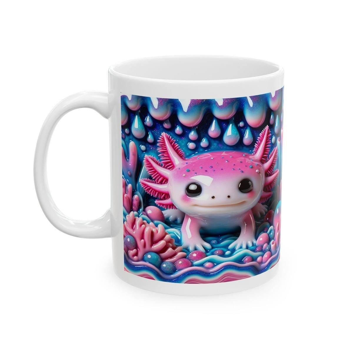 Pink axolotl cute underwater 3d mug for coffee and tea - perfect for your morning drinks - drinkware, tumblers cup reusable washable ceramic