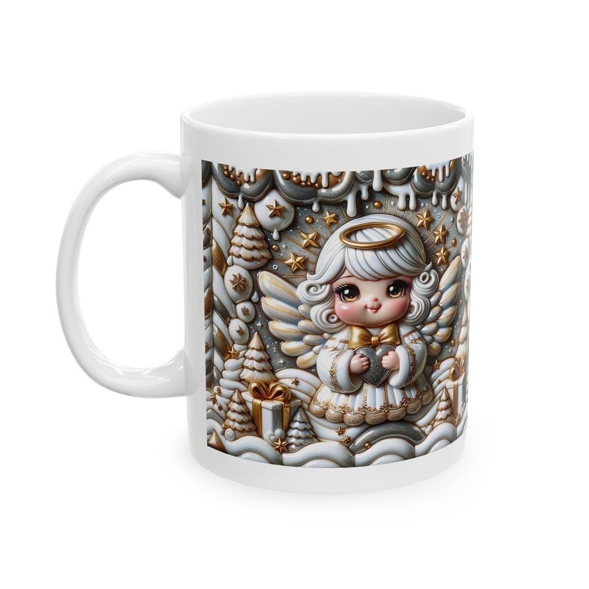 3d christmas angel mug – elegant gold and silver festive design, perfect for holiday celebrations and gifts! drinkware reusable washable t