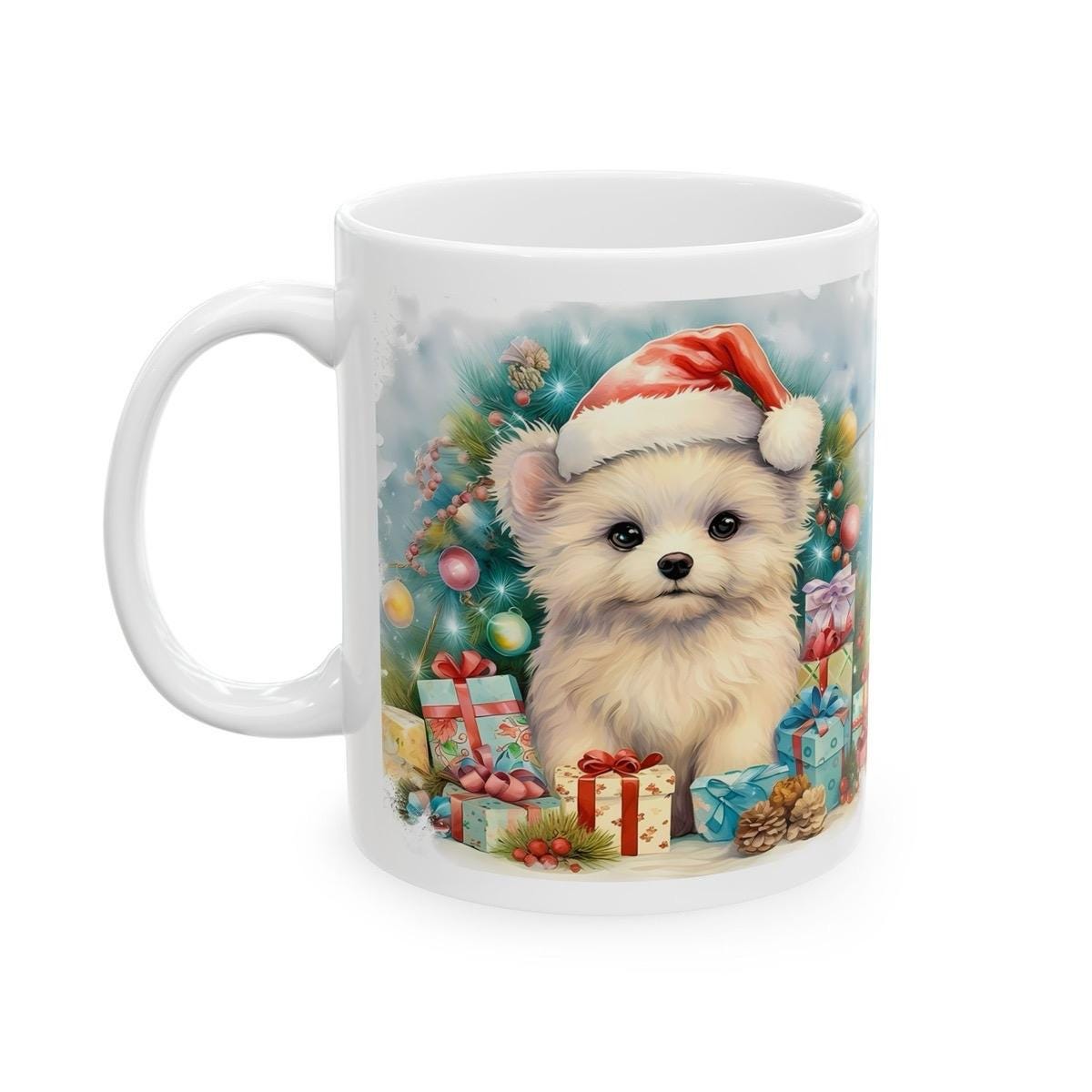 Cute christmas puppy dog mug - secret santa stocking filler gift drinkware tumbler cup coffee washable reuse ceramic reusable pet custom xma
