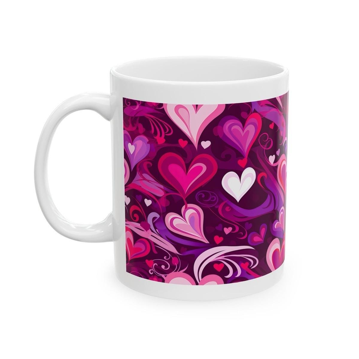 Cute pink purple hearts mug - perfect xmas gift for secret santa or valentine's day - drinkware washable reusable tumbler cup reuse coffee c